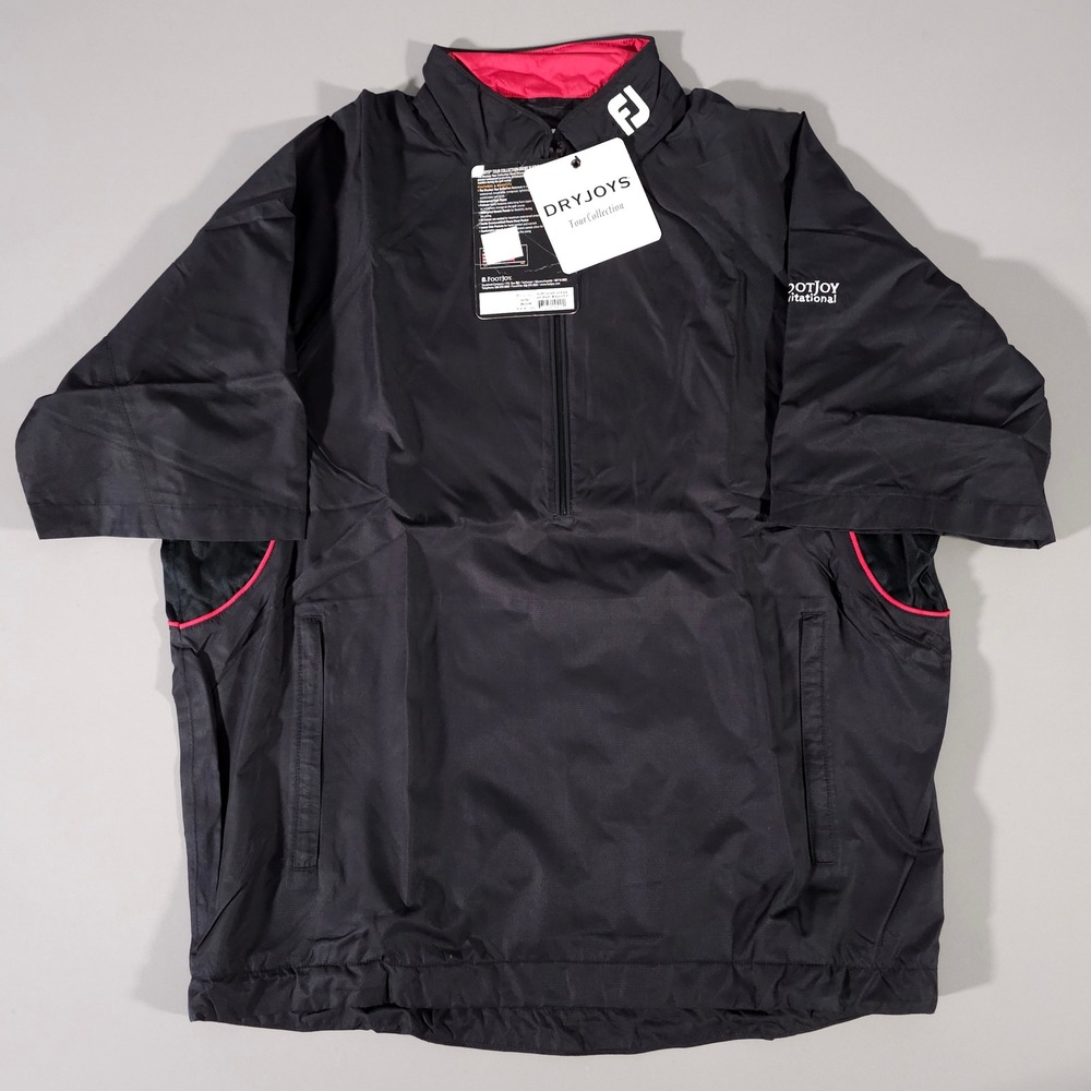 FootJoy DryJoys Rain Shirt Mens Medium Black Ripstop Short Sleeve Pullover 34706